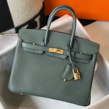 Hermes Birkin 25cm Taška v kůži Clemence ve odstínu Vert Amande