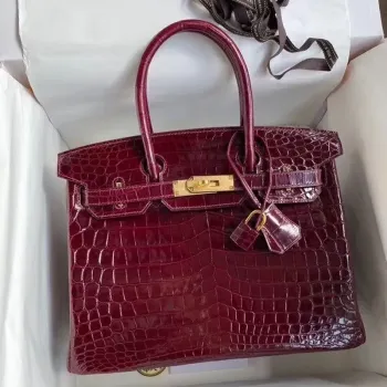 Hermès Bordeaux Birkin 30cm Krokodýl Niloticus Lesklá Taška