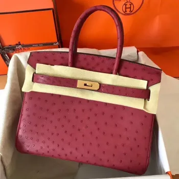 Hermes Ruby Birkin 30cm Pštrosí Ručně Vyrobená Taška
