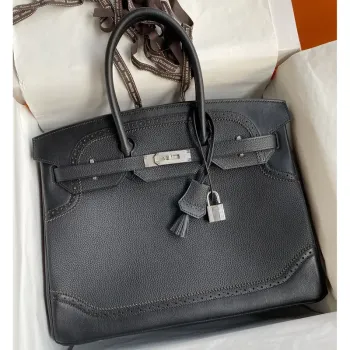 Hermes Ghillies Birkin 35cm Limitovaná edice Taška v černé telecí kůži