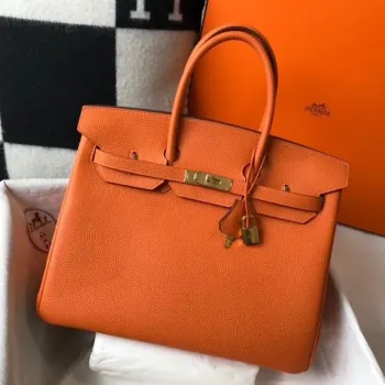 Hermès Orange Clemence Birkin 35cm Taška