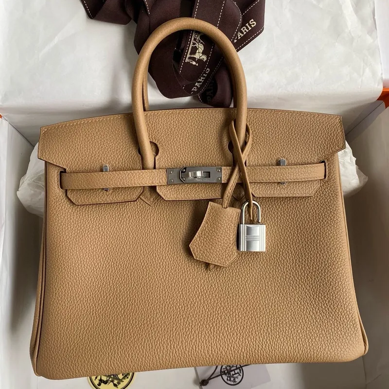 Hermes Birkin 25 Retourne Ručně vyráběná taška v kůži Chai Clemence