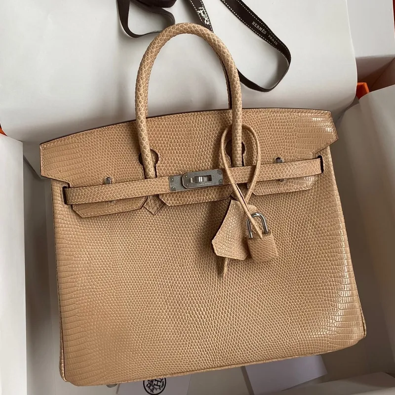 Hermes Birkin 25 Retourne Ručně vyráběná taška v béžové ještěří kůži