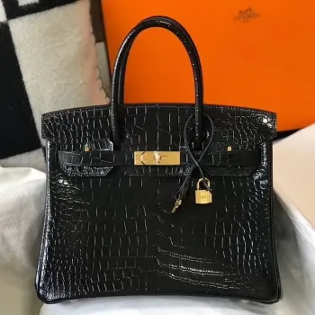 Hermes Birkin 30cm taška v černé embosované krokodýlí kůži
