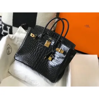 Hermes Birkin 30cm taška v černé embosované krokodýlí kůži