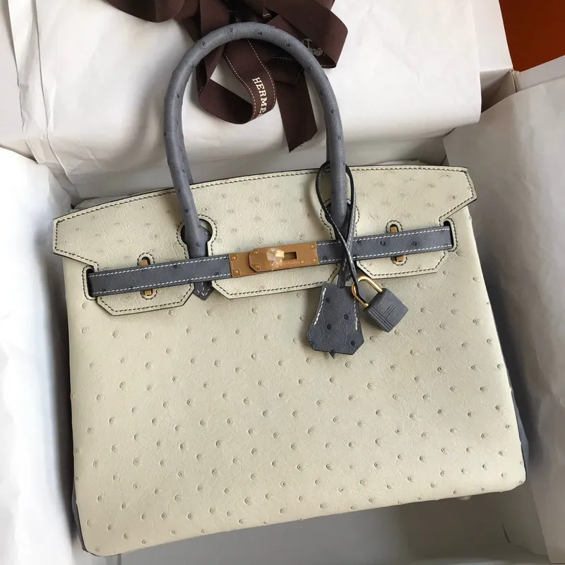 Hermes HSS Birkin 30 Bicolor Taška v Beton a Gris Agate Pštrosí Kůže