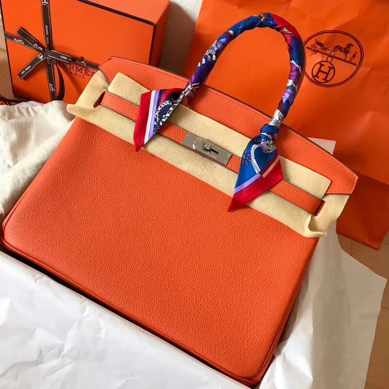 Hermes Orange Birkin 35cm Clemence Ručně Vyrobená Taška
