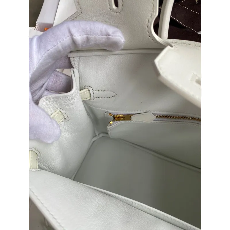 Hermes Birkin 25 Retourne Ručně Vyrobená Taška V Bílé Swift Telecí Kůži