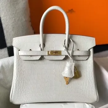 Hermes Birkin 25cm Taška v bílé embosované krokodýlí kůži