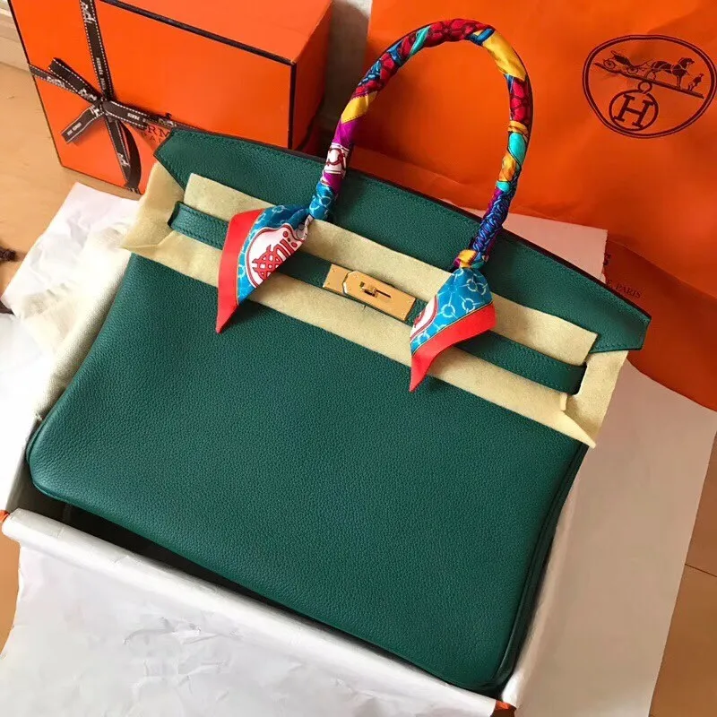 Hermes Malachite Birkin 35cm Clemence Ručně vyráběná taška