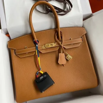 Hermes Birkin 35 Retourne Ručně vyráběná taška z zlaté Epsom telecí kůže