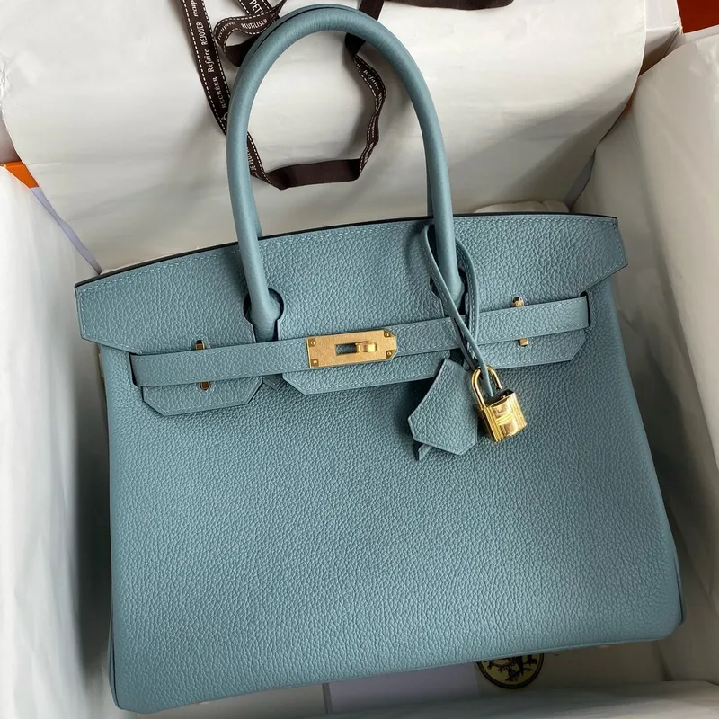 Hermes Birkin 30 Retourne Ručně Vyrobená Taška V Kůži Ciel Clemence