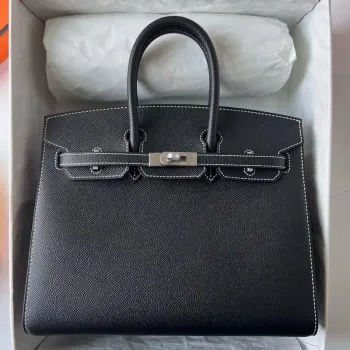 Hermes Birkin 25 Sellier Ručně vyráběná taška v černé Epsom telecí kůži