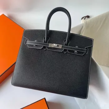 Hermes Birkin 25 Sellier Ručně vyráběná taška v černé Epsom telecí kůži