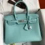 Hermes Birkin 30 Retourne Ručně vyráběná taška v modrém atolu z kůže Clemence