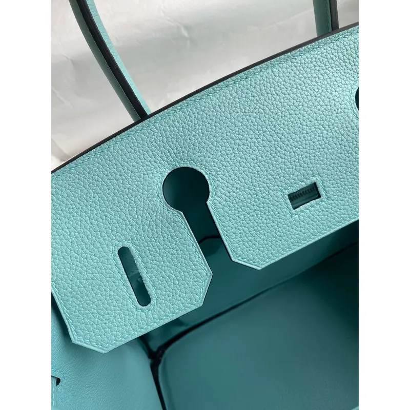 Hermes Birkin 30 Retourne Ručně vyráběná taška v modrém atolu z kůže Clemence