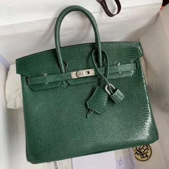 Hermes Birkin 25 Retourne Ručně Vyrobená Taška V Malachitové Ještěří Kůži