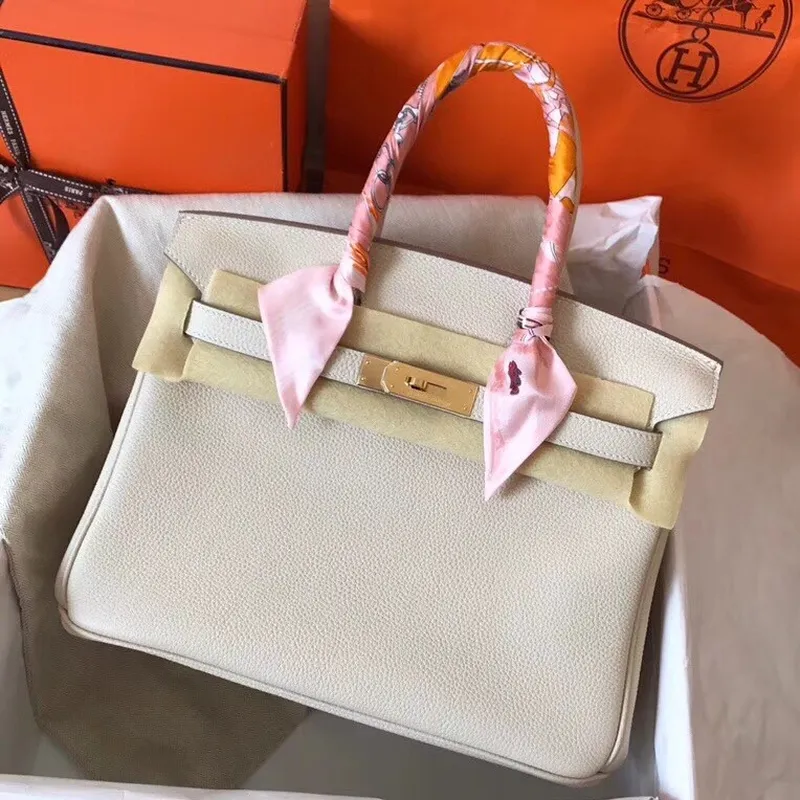 Hermes Bílý Birkin 30cm Clemence Ručně vyráběná taška