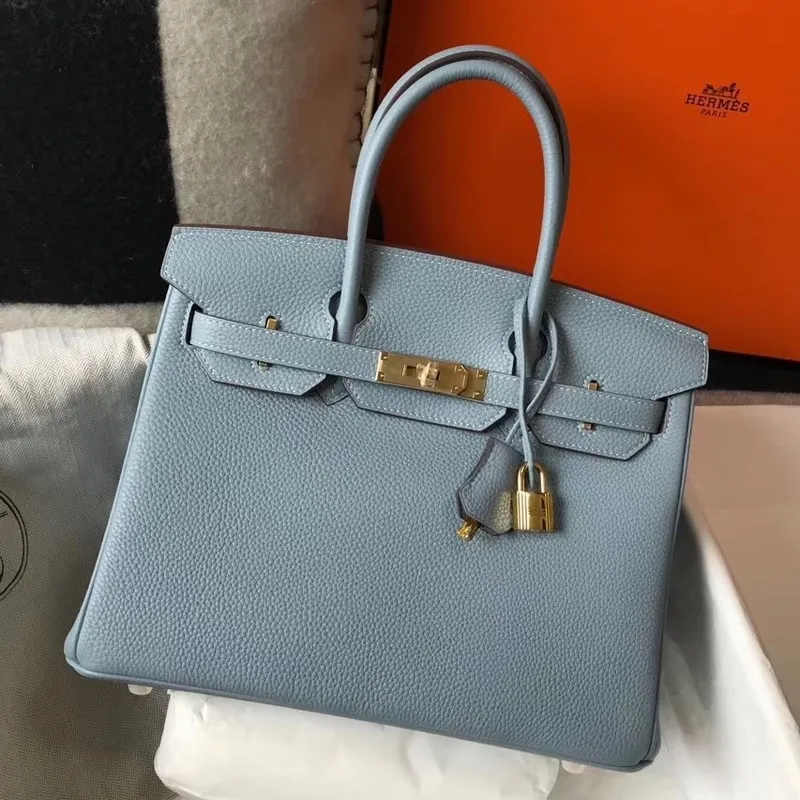 Hermes Birkin 30cm taška v modré linii z kůže Clemence