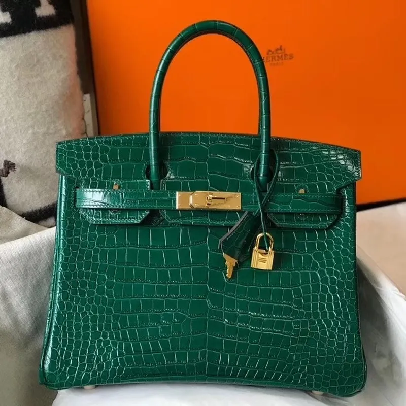 Hermes Birkin 30cm Taška v zelené embosované krokodýlí kůži