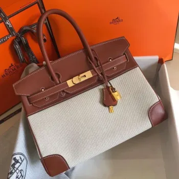 Hermes Birkin 30cm Taška v plátně H s kůží Barenia