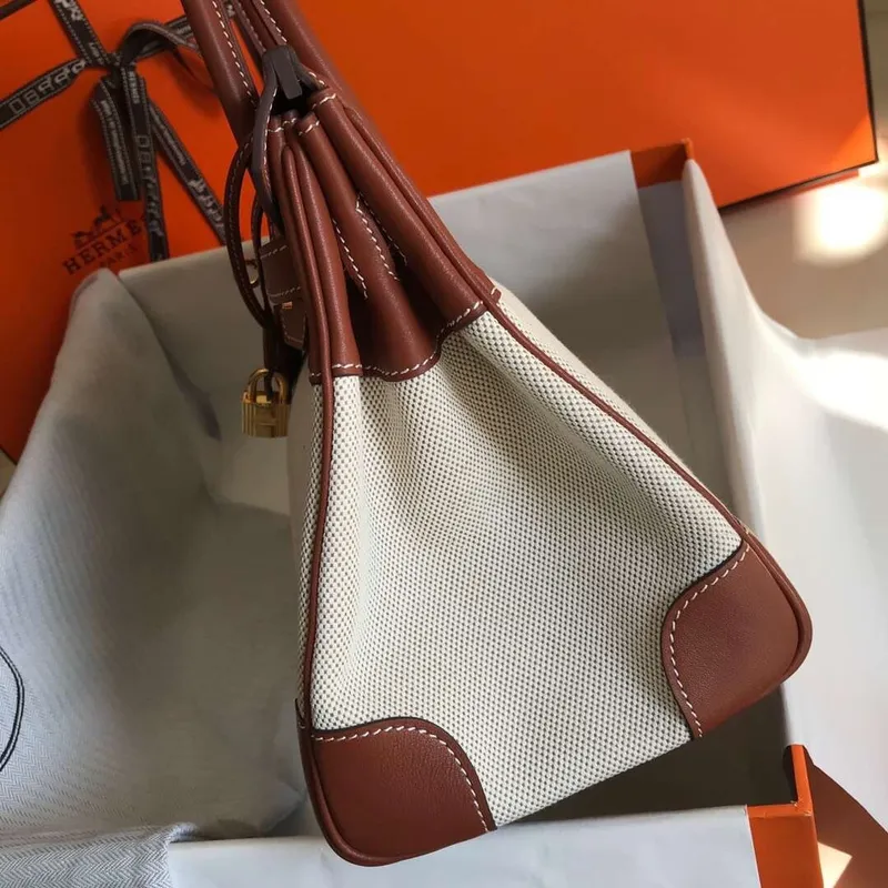 Hermes Birkin 30cm Taška v plátně H s kůží Barenia