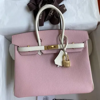 Hermes HSS Birkin 25 Bicolor Taška v růžové a Craie Chevre Mysore kůži