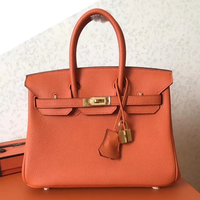 Hermes Orange Birkin 25cm Clemence Ručně Vyrobená Taška