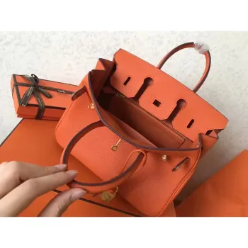 Hermes Orange Birkin 25cm Clemence Ručně Vyrobená Taška