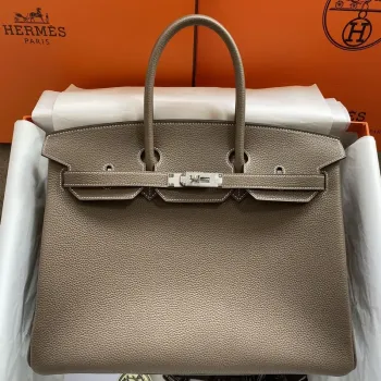 Hermes Birkin 35 Retourne Ručně vyráběná taška z taupe kůže Clemence