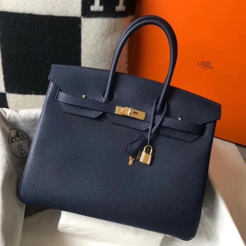 Hermès Námořnická modrá Clemence Birkin taška 35cm