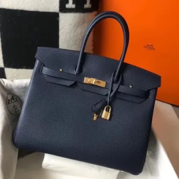 Hermès Námořnická modrá Clemence Birkin taška 35cm