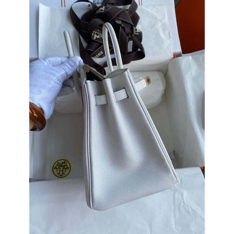 Hermes Birkin 25 Retourne Ručně vyráběná taška v Gris Pale Epsom telecí kůži