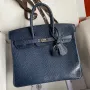 Hermes Birkin 25 Retourne Ručně Vyrobená Taška V Modrém Saphir Krokodýlí Kůži