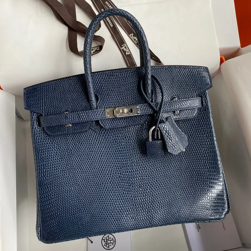 Hermes Birkin 25 Retourne Ručně Vyrobená Taška V Modrém Saphir Krokodýlí Kůži