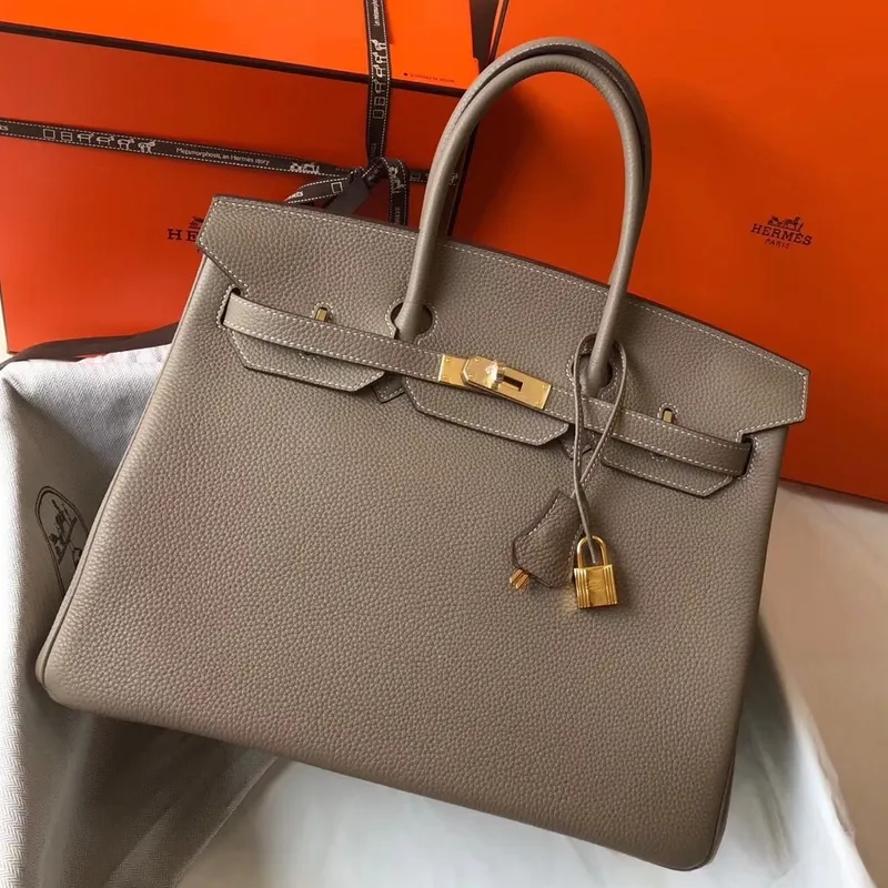 Hermès šedá kůže Clemence Birkin 35cm taška