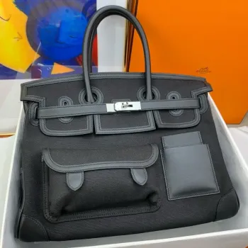 Hermes Cargo Birkin 35cm Limitovaná edice Taška v černé plátno