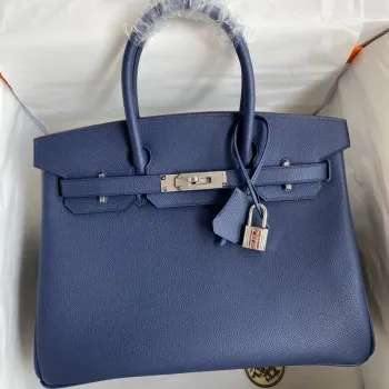 Hermes Birkin 30 Retourne Ručně vyráběná taška v modrém safírovém Epsom telecím kůži