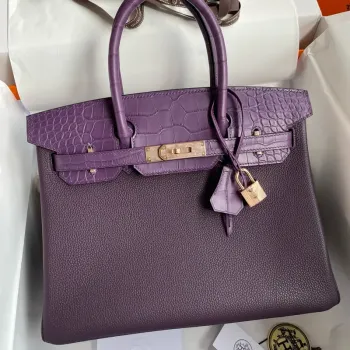 Hermes Touch Birkin 30 taška v barvě Raisin Clemence a matné aligátorové kůže