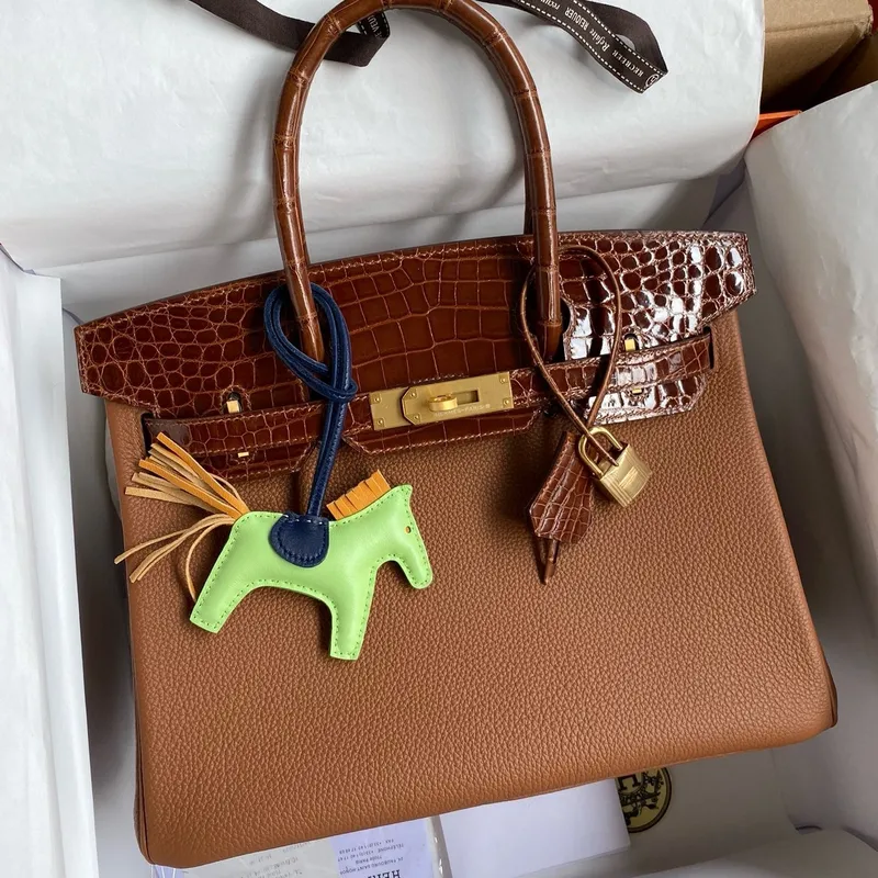 Hermes Touch Birkin 30 Taška v zlatém Clemence a lesklé nilotické krokodýlí kůže