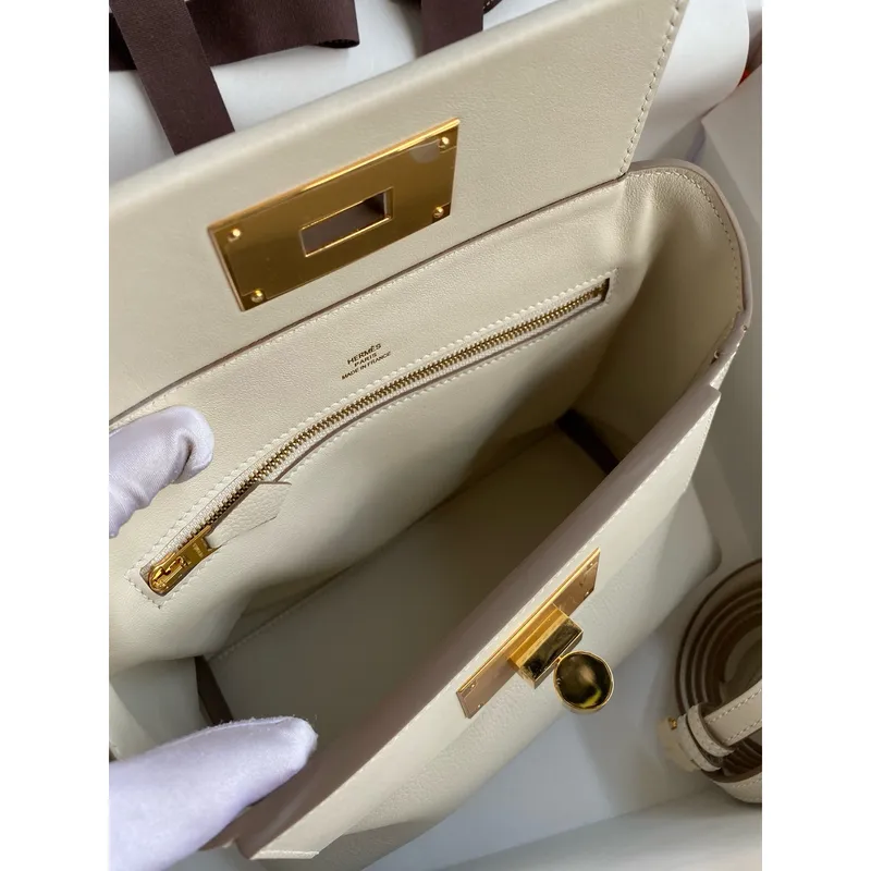 Hermes 24/24 Mini 21 Ručně vyráběná taška z kůže Evercolor v odstínu Craie