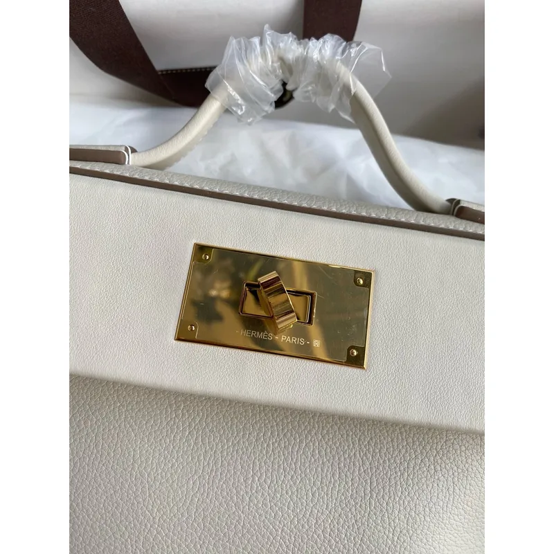 Hermes 24/24 Mini 21 Ručně vyráběná taška z kůže Evercolor v odstínu Craie