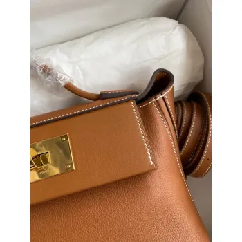 Hermes 24/24 Mini 21 Ručně vyráběná taška z kůže Evercolor v zlaté barvě