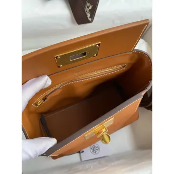 Hermes 24/24 Mini 21 Ručně vyráběná taška z kůže Evercolor v zlaté barvě