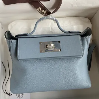 Hermes 24/24 Mini 21 Ručně vyráběná taška v modré kůži Evercolor