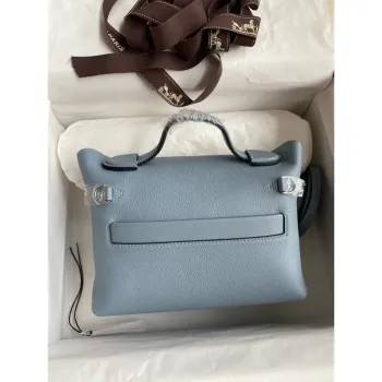 Hermes 24/24 Mini 21 Ručně vyráběná taška v modré kůži Evercolor