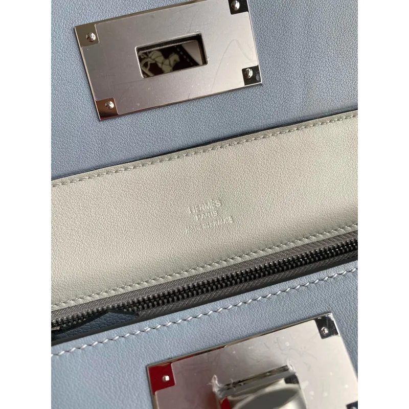 Hermes 24/24 Mini 21 Ručně vyráběná taška v modré kůži Evercolor