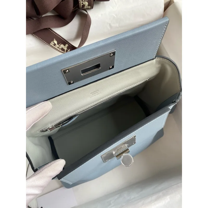 Hermes 24/24 Mini 21 Ručně vyráběná taška v modré kůži Evercolor