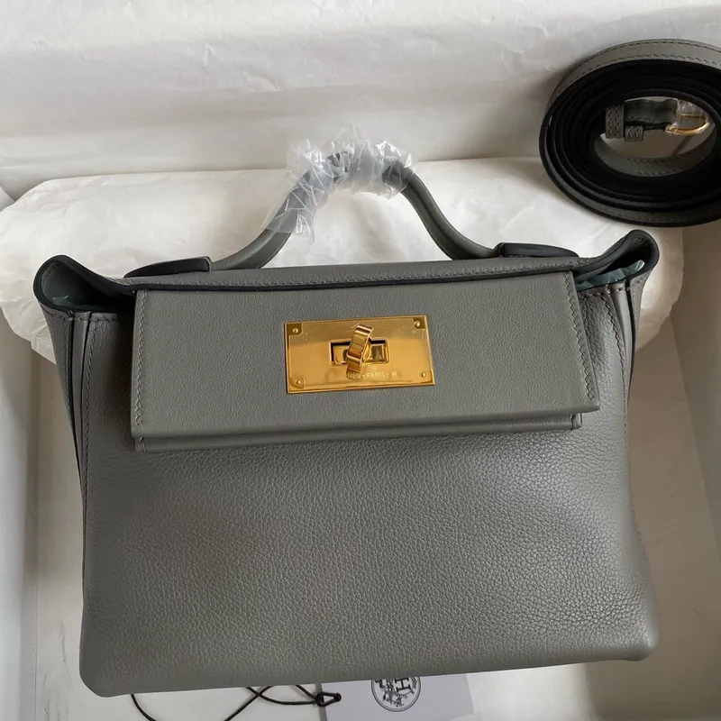 Hermes 24/24 Mini 21 Ručně vyráběná taška v kůži Gris Meyer Evercolor