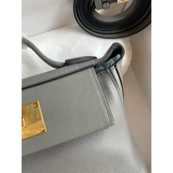 Hermes 24/24 Mini 21 Ručně vyráběná taška v kůži Gris Meyer Evercolor
